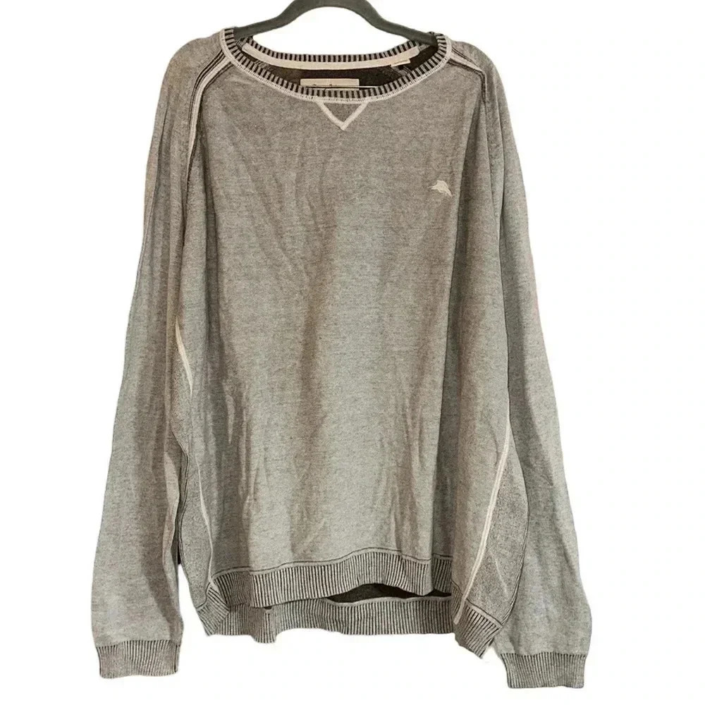 Tommy Bahama Light Gray Crew Neck Long Sleeve Sweater Size XXL